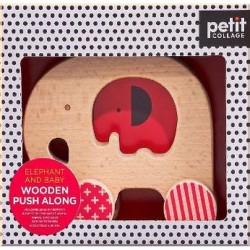 Elephant and Baby Wooden Push Along Car